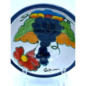 Vintage Portugal Celina Hand Painted Glazed Thick Terra Cotta Pottery Small Bowl